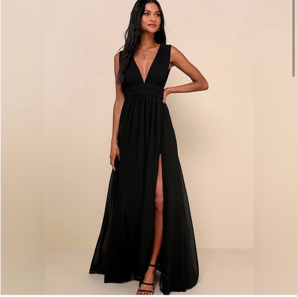 Lulus NWT Heavenly Hues Goddess Maxi Long Sleeveless Dress, Black, Size 1X - Picture 2 of 16